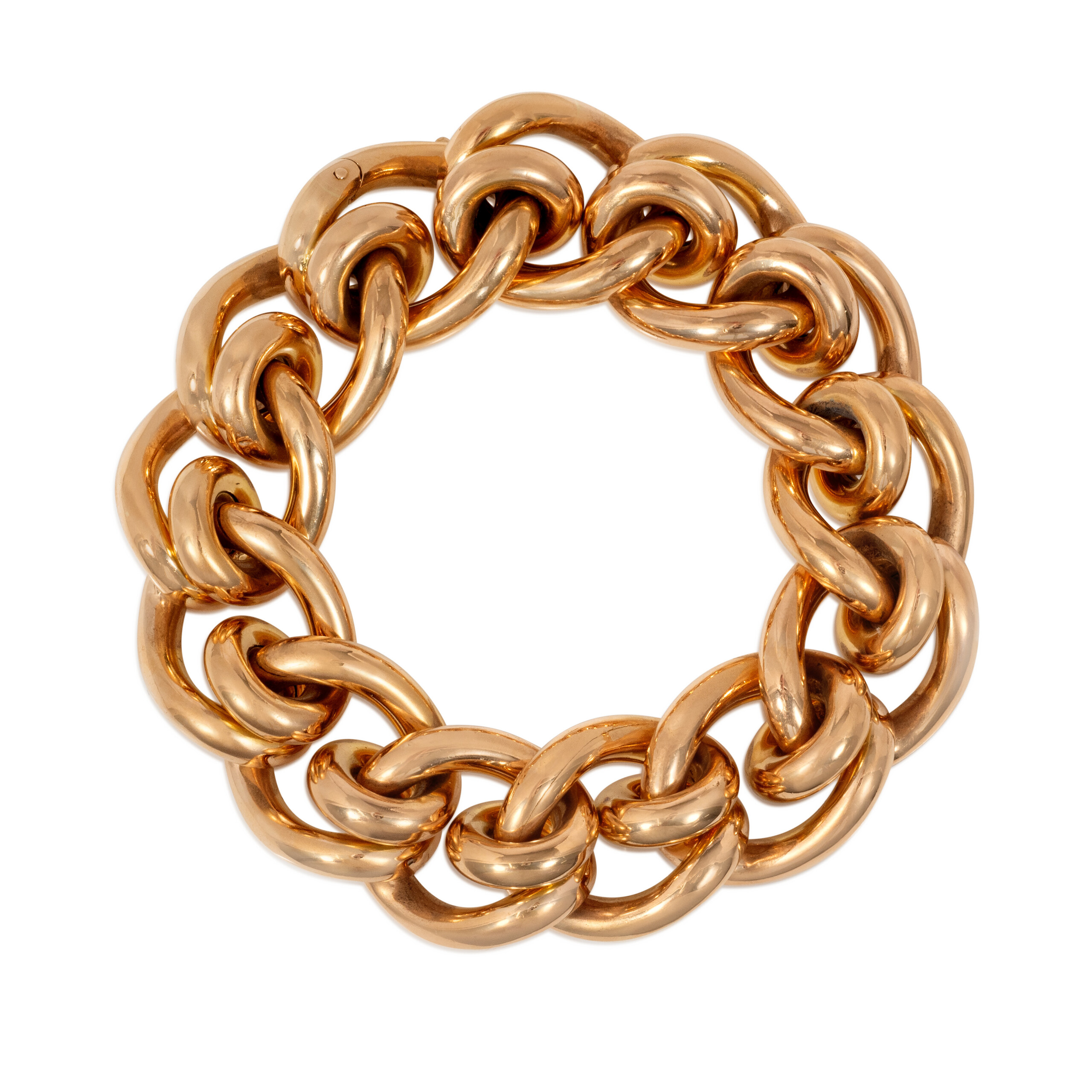 French Retro rose gold mouse trap link bracelet circa 1945 Dealer: Kentshire